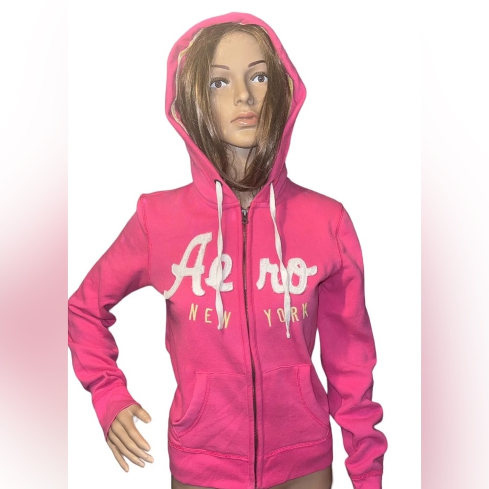 VTG Aeropostale BARBIE PINK Zip Sweatshirt Girls Med 34” Bust Long Sleeve Hoodie